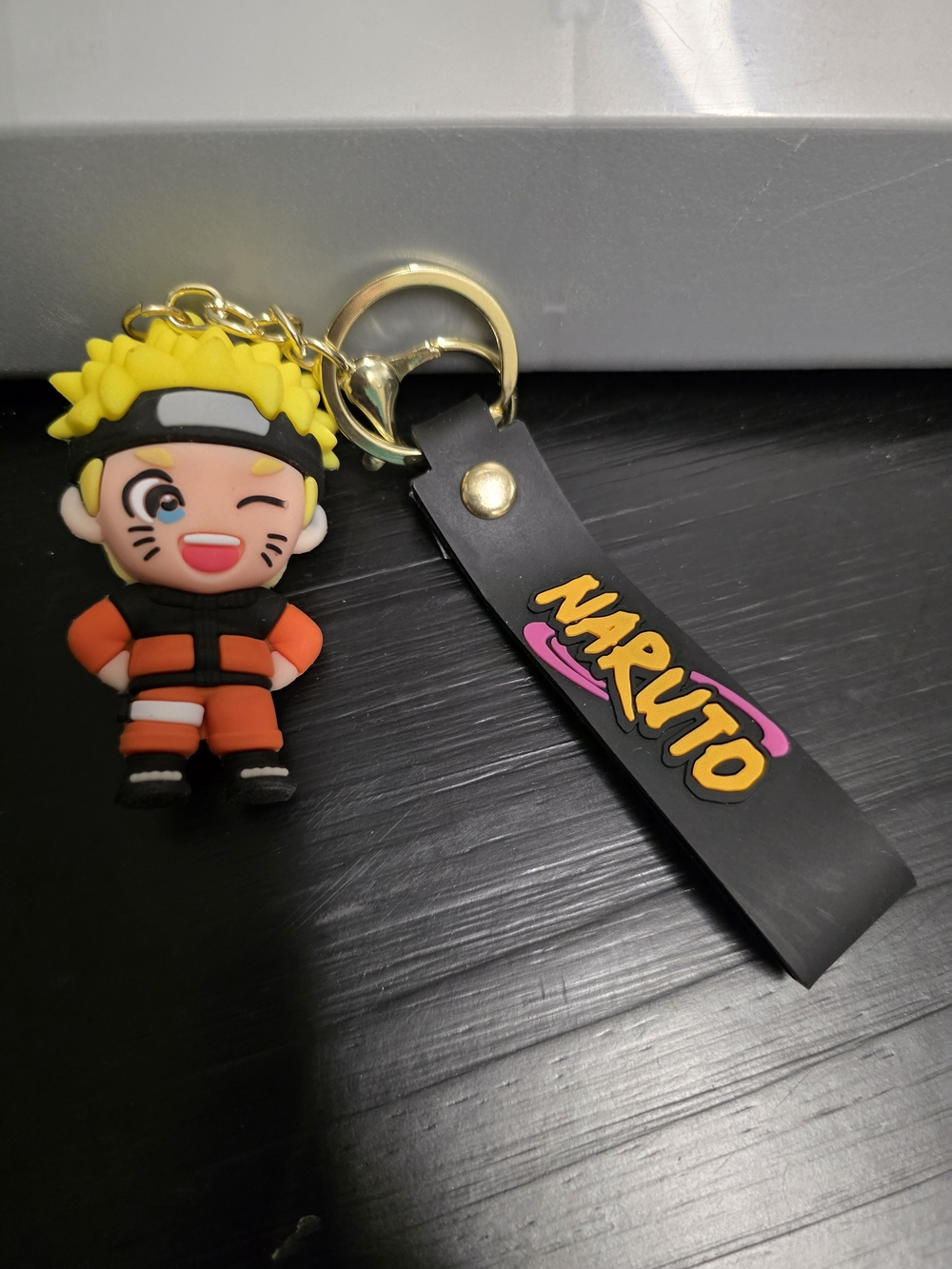 Naruto Uzumaki Naruto Anime Rubber & Metal Keychain Keyring w/ Black Strap